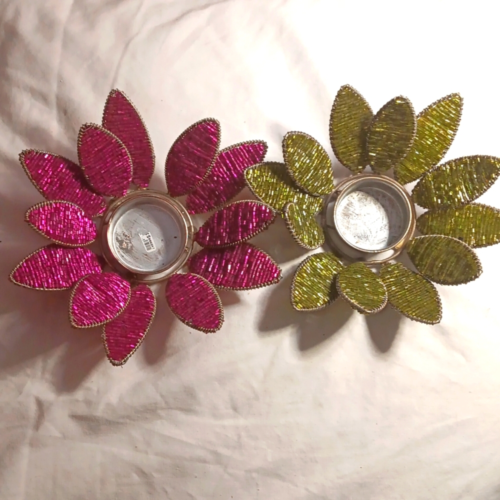 Glass Bead Lotus Flower Metal Votive Candle Set